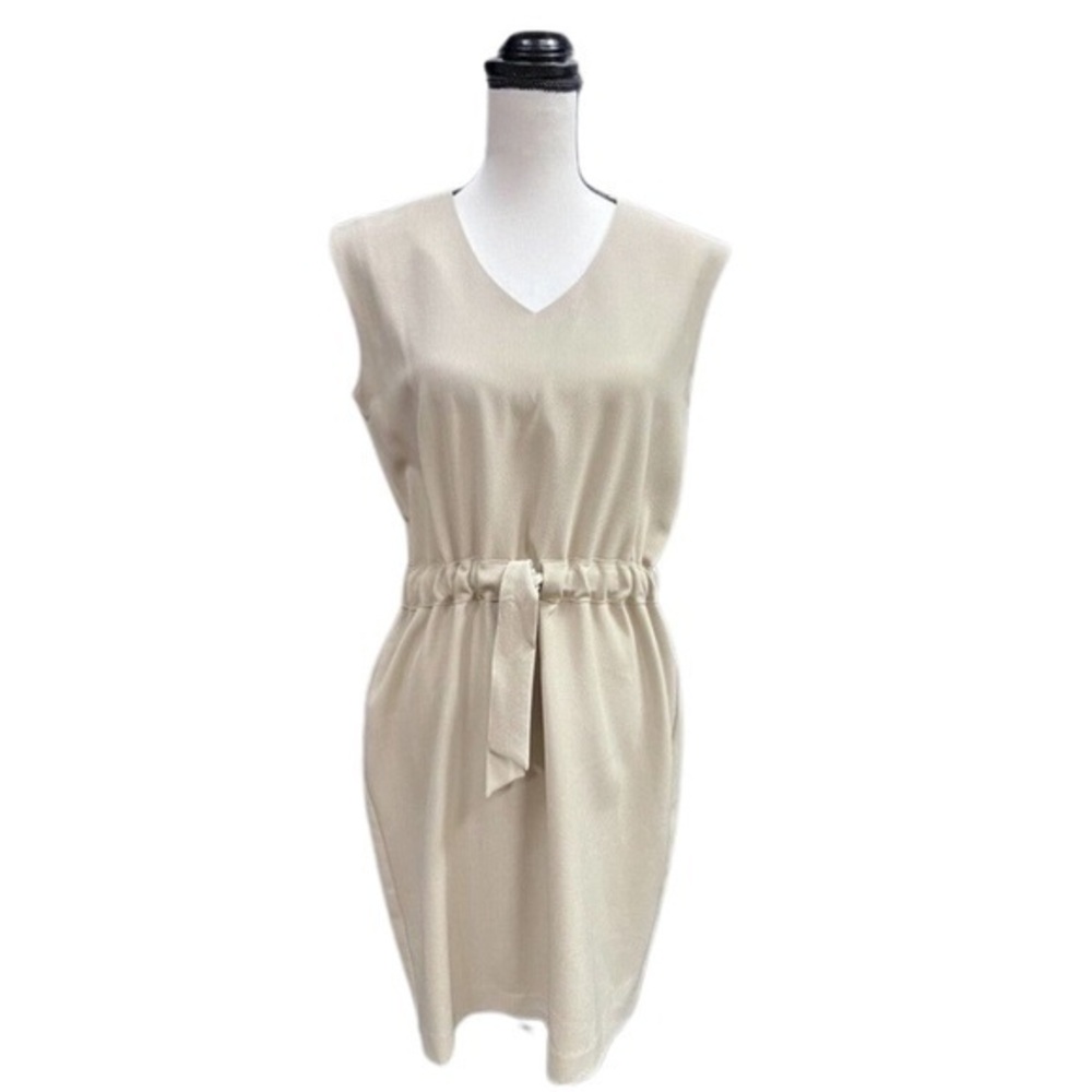 Taylor Womens Sleeveless‎ Dress Sz 8 Tan Brown Sheath Knee Length Belt V Neck